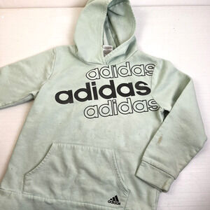adidas Hoodie Girls Large (14) Green Activewear Sweatshirt Fleece Warm FLAW